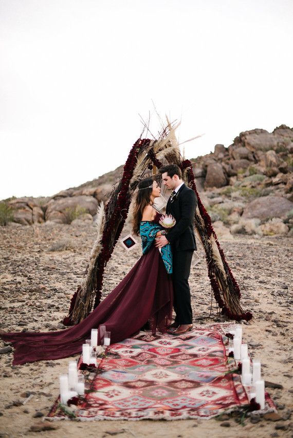 Bohemian desert wedding portrait