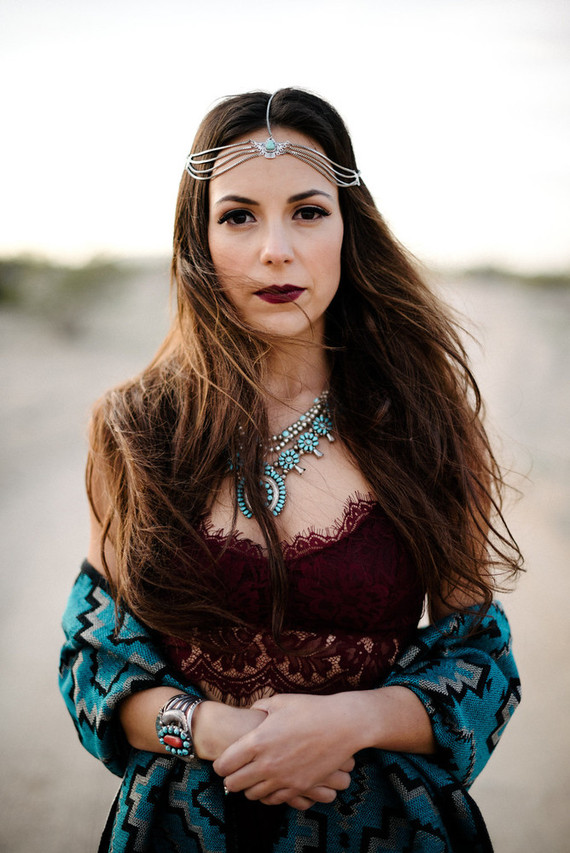 Bohemian desert bridal portrait