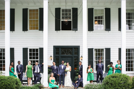 Green and navy wedding party