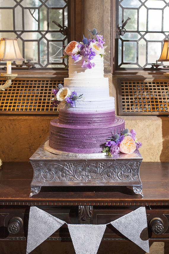 Purple floral wedding cake