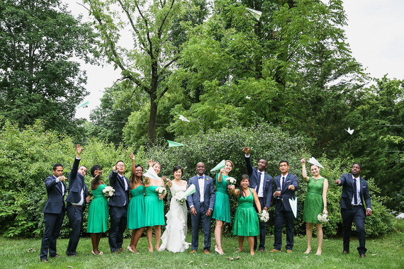 Green and navy wedding party