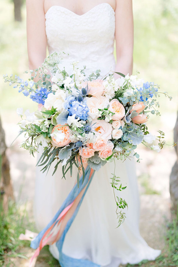 Pink and blue bridal bouquet