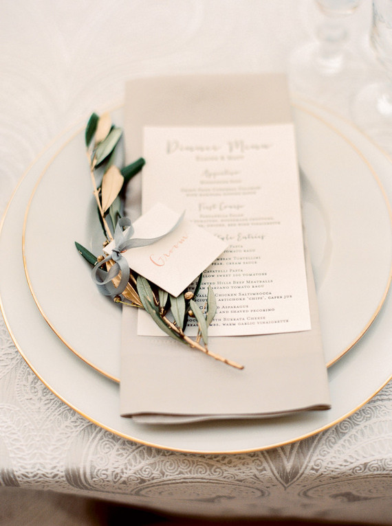 Gold leaf place cards Inspiration