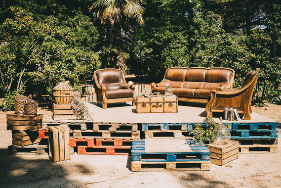 Rustic wedding lounge area
