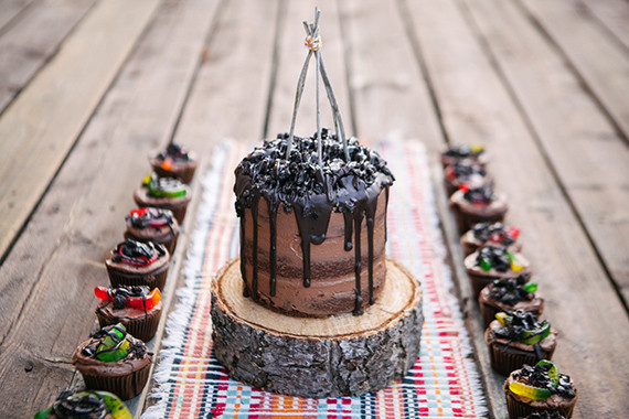 Chocolate cake and worm cupcakes
