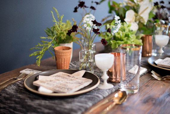 Rustic modern wedding tablescape