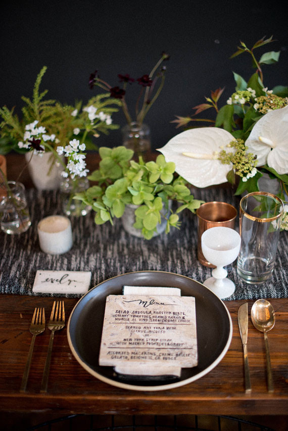 Rustic modern wedding tablescape