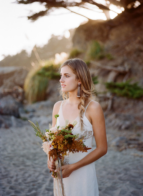 Bohemian beach bridal portrait
