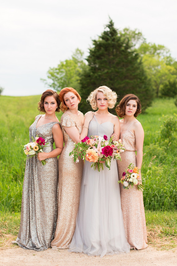 Metallic bridesmaids dresses