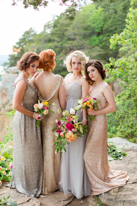Metallic bridesmaids dresses