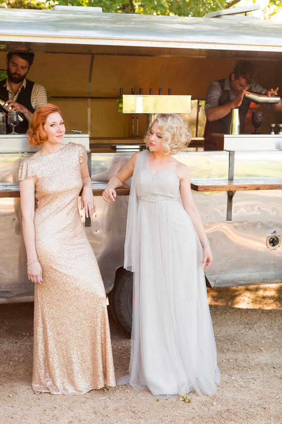 Metallic bridesmaids dresses