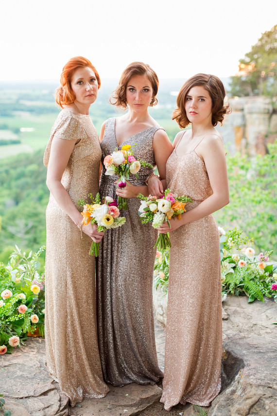 Metallic bridesmaids dresses