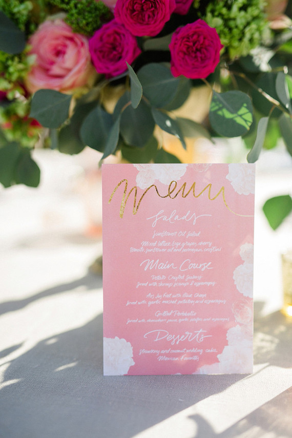 Pink wedding menu