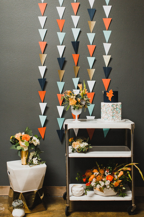 Retro geometric wedding cake table Inspiration