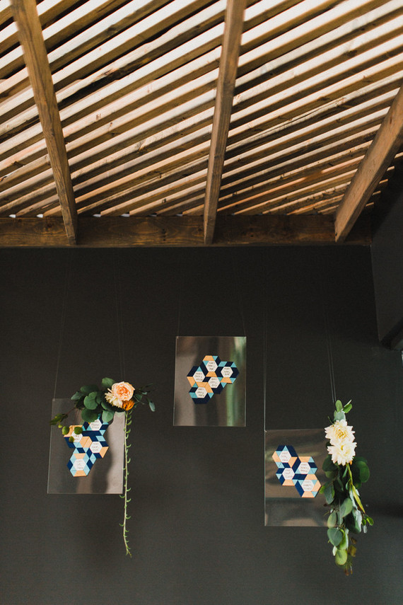 Retro geometric escort card display Inspiration