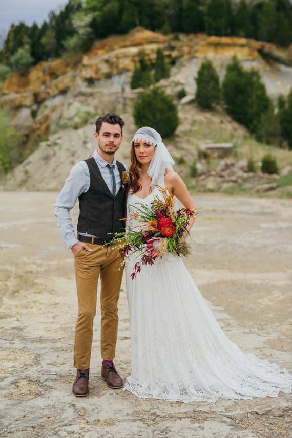 Bohemian outdoor wedding portrait