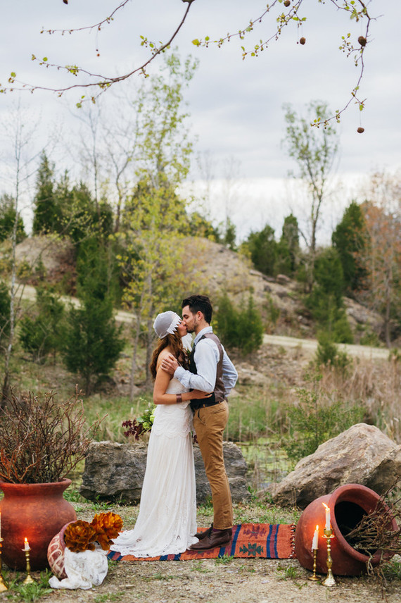 Bohemian outdoor wedding portrait