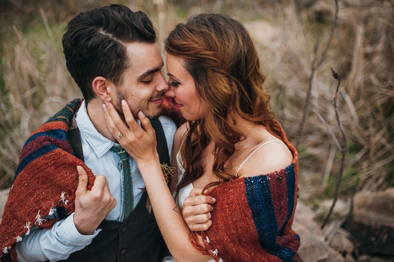 Bohemian outdoor wedding portrait