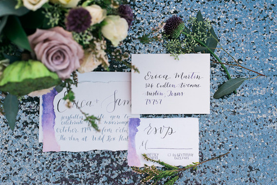 Romantic hand-lettered wedding invitation suite