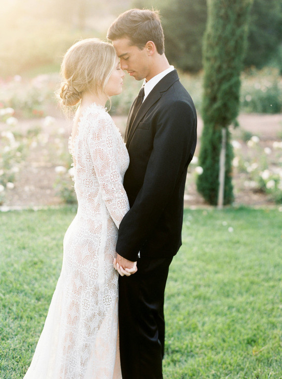 Romantic outdoor wedding portrait