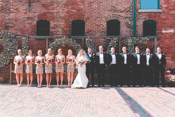 Industrial wedding party portrait