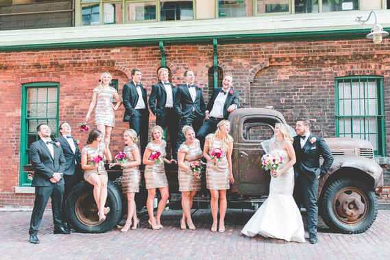 Industrial wedding party portrait