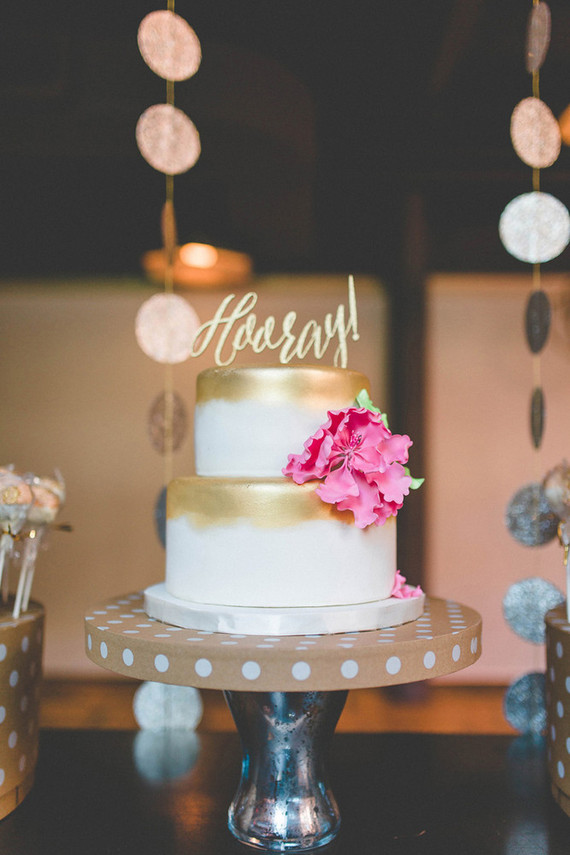 Gold and white wedding cake