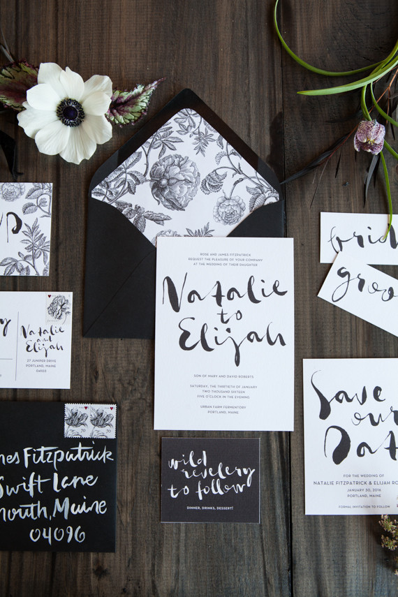 Industrial modern winter wedding invitation suite