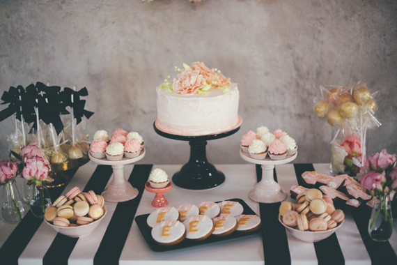 pink and gold dessert table