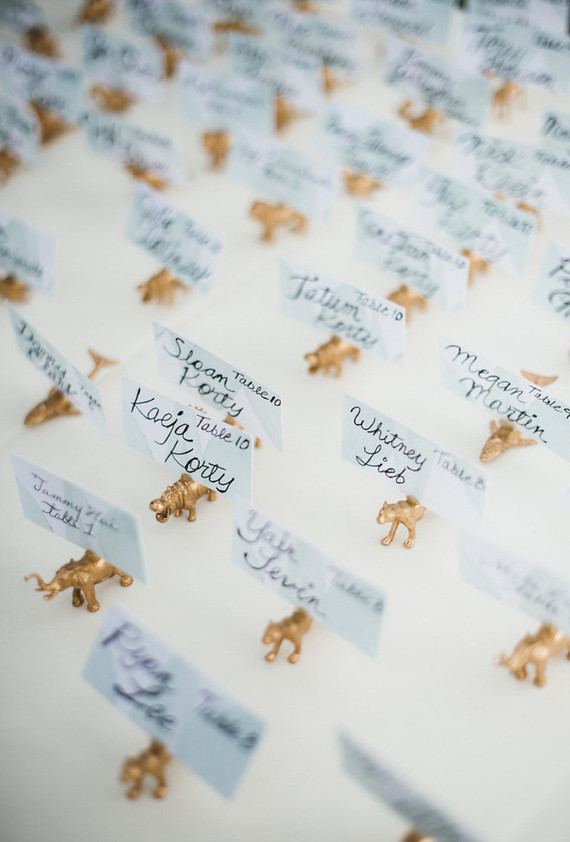Gold animal place cards Inspiration