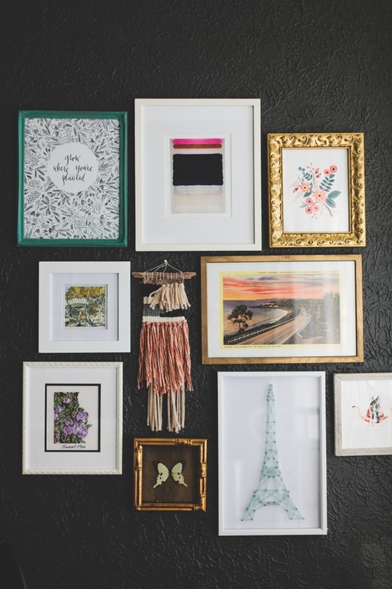 gallery wall on black