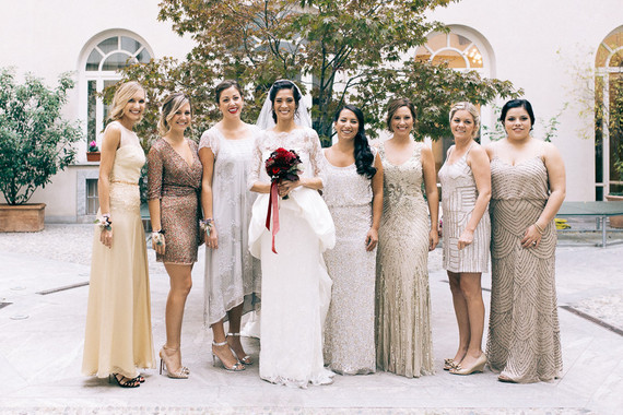 Metallic bridesmaids dresses