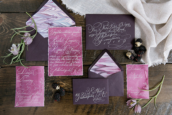 Purple watercolor invites