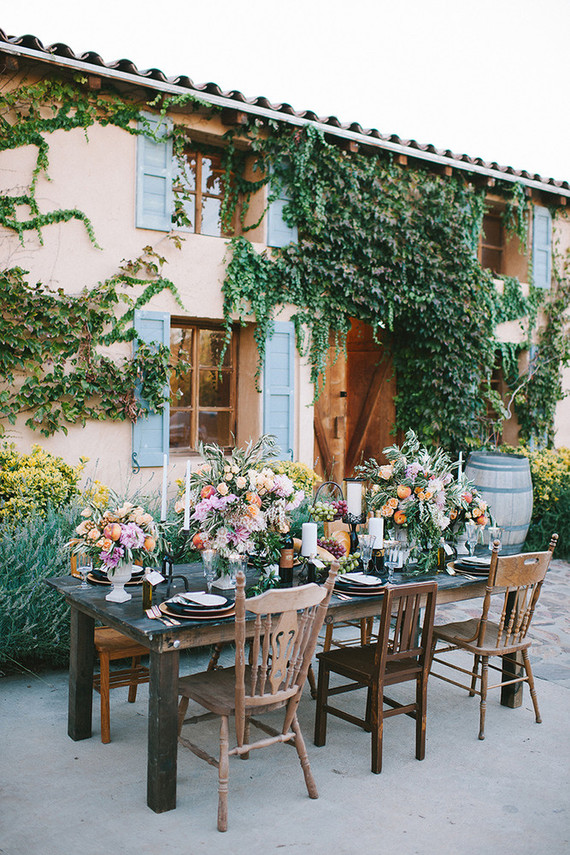 Tuscan vineyard wedding tablescape