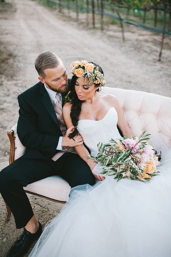 Tuscan vineyard wedding portrait