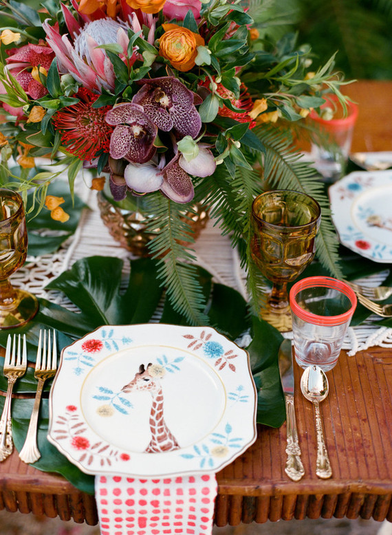 Tropical wedding place setting