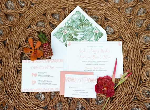 Tropical wedding invitation suite