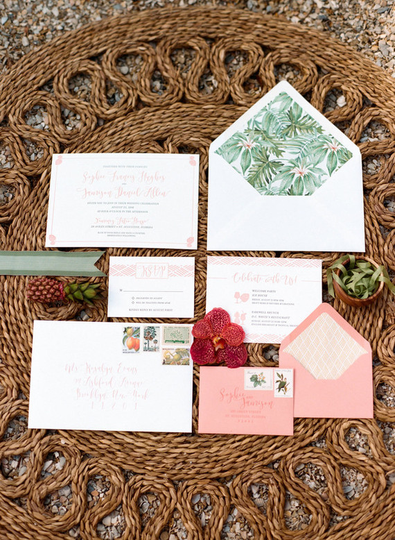 Tropical wedding invitation suite