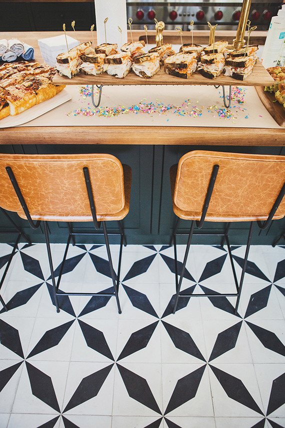black kitchen island and stools