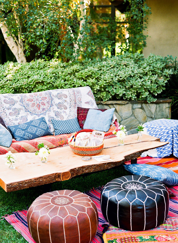 Backyard fiesta wedding lounge area
