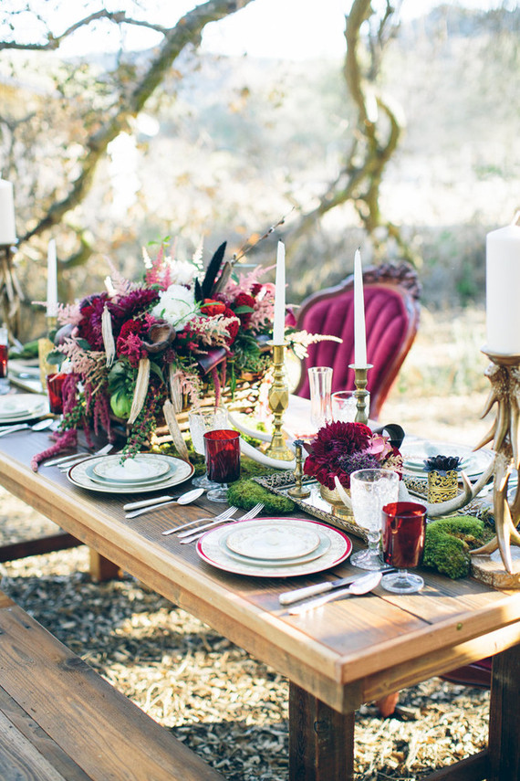Moody forest wedding tablescape