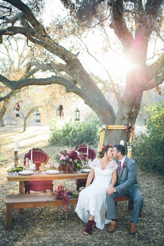 Moody forest wedding portrait