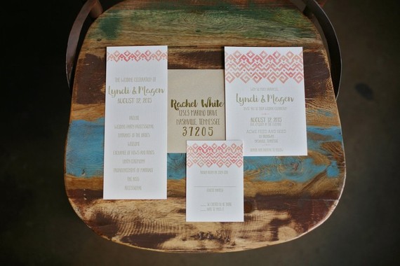 Urban bohemian wedding invitation suite