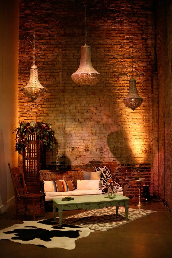 Urban bohemian wedding lounge area