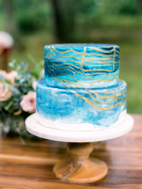 Two tiered blue wedding cake