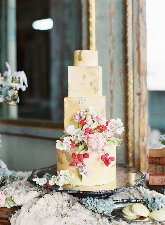floral butter colored wedding cake