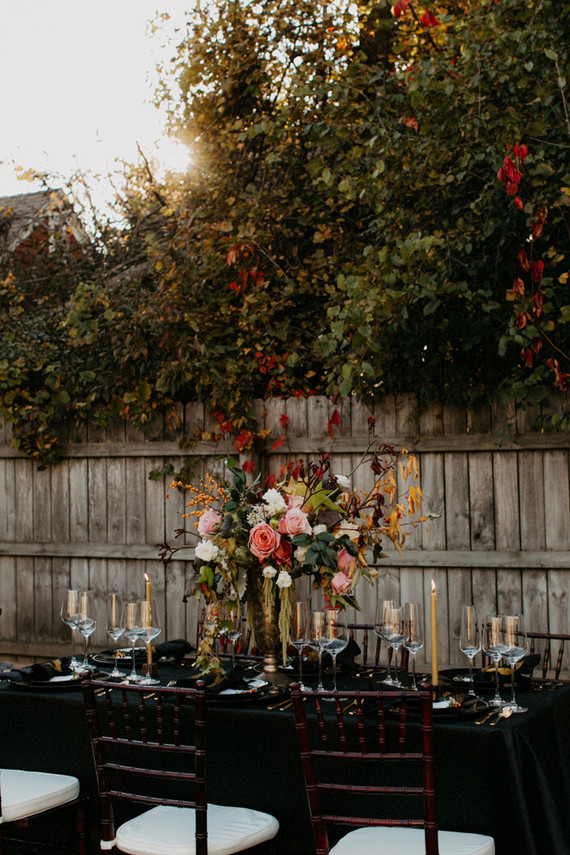 Moody fall wedding tablescape