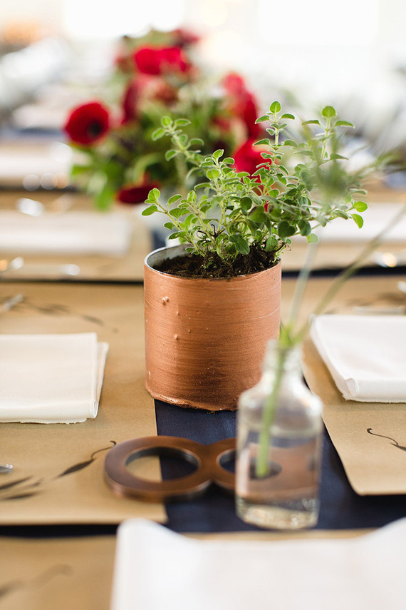 DIY copper tin can centerpieces