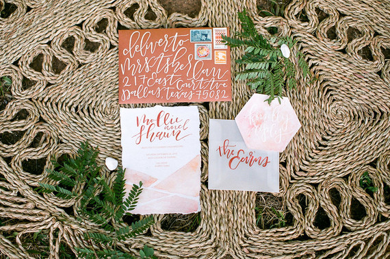 Bohemian copper wedding invitations