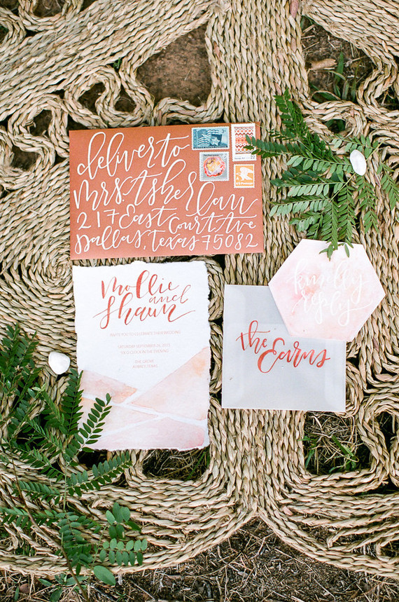 Bohemian copper wedding invitations